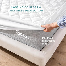 Bare Home Quilted Fitted Mattress Pad (Full Extra Long) - Cooling Mattress Cover - Easily Washable - Elastic Fitted Cover for Mattress - Stretch-to-Fit up to 15 Inches Deep (Full XL)