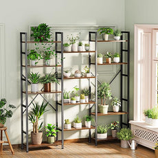 SUPERJARE Triple 5 Tier Bookshelf, Bookcase with 14 Open Display Shelves, Wide Book Shelf Book Case for Home & Office, Rustic Brown