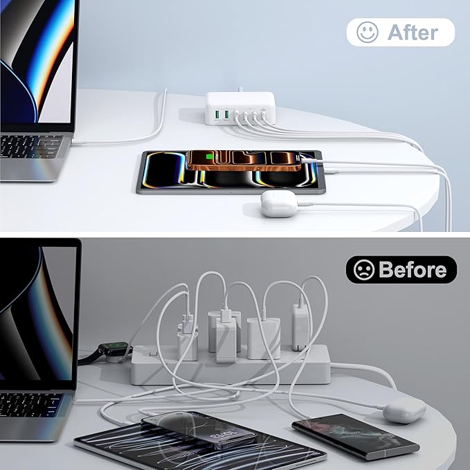 USB C Fast Charger, 150W 6 Port Desktop PD GaN Fast Charger Charging Station Block 65W USB C Laptop Power Adapter for MacBook Pro/Air iPad iPhone 16 15 14 13 Pro Max Galaxy S24 Note 20 Pixel