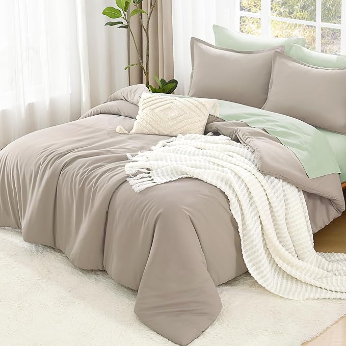 Litanika Comforter Set, Lightweight Solid Bedding Comforter Set, Fluffy Down Alternative Bed Set, Dark Oatmeal, King