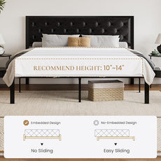 SHA CERLIN King Size Metal Platform Bed Frame, PU Leather Upholstered Button Tufted Headboard, Mattress Foundation with 12.4” Under-Bed Storage, Noise-Free, Easy Assembly, No Box Spring Needed, Black