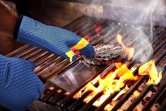 KITCHEN PERFECTION S Silicone Smoker Oven Gloves -Extreme Heat Resistant BBQ Gloves -Handle Hot Food Right on Your Grill Fryer Pit|Waterproof Oven Mitts |Superior Value Set+3 Bonuses