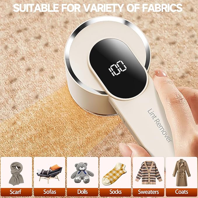 Fabric Shaver, Electric Sweater Shaver with 2 Extra Replaceable Stainless Steel Blades, Digital LED Display, USB Rechargeable, Lint Remover for Clothes, Couch, Furniture, Fuzz, Lint Ball, Pillings