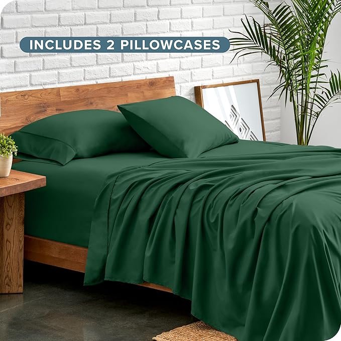 Bare Home Hotel Luxury Twin XL Sheet Set, Extra Soft, 4 Piece Set, Deep Pockets, Easy Fit, Cooling & Breathable, Wrinkle, Fade, Stain Resistant, Includes 2 Pillowcases (Twin XL, Forest Green)