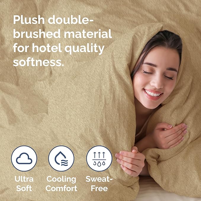 CGK Unlimited Duvet Cover King Size Set - Extra Soft King Size Duvet Cover 104 x 90 with 2 Pillow Shams - Hotel Quality w/Zipper Closures & Ties - Bedding and Bed Linens Set (Heathered Tan)