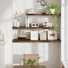 Fun Memories Floating Shelves for Wall, 48 x 9.3 Large Floating Shelf Wall Mounted Set of 2, Rustic Wood Shelves for Bathroom, Kitchen, Living, Heavy-Duty Storage Deep Shelf for Books, Decor, Walnut