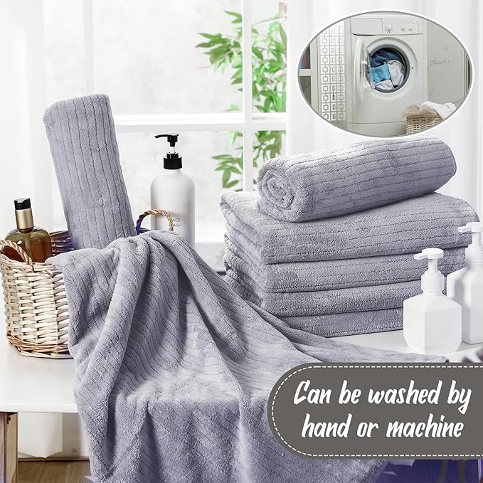 16 Pack Microfiber Bath Towels Bulk 27'' x 60'' Oversized Size Bath Towel Highly Absorbent Extra Large Soft Drying for Shower Beach Winter Salon Sport Gym Party (Stripe,Grey)