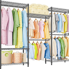 Heavy Duty Rolling Garment Rack 3 Tiers Adjustable Wire Shelving Clothes Rack with Rods Storage Closet Clothing Rack Black 15.7
