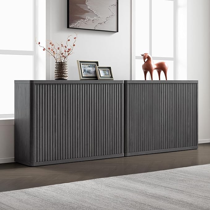 SICOTAS Buffet Cabinet with Storage Accent Sideboard with 6 Doors Modern 93.2" Credenza Fluted Buffet Table Media Console Cabinet Entryway Cabinets for Living Room Kitchen Dining Room Hallway