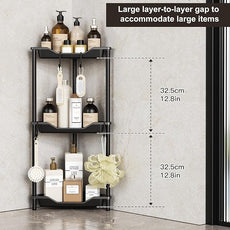 Orimade Rustproof 3 Tier Floor Standing Corner Shower Caddy Organizer, Plastic Metal Splicing Floor Corner Shelf Rack Stands for Bathroom, Black