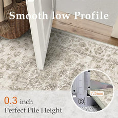 8x10 Washable Neutral Area Rug Taupe Vintage Living Room Bedroom Carpet Non-Slip Soft Low Pile Floral Large Throw Rug for Dining Room Entryway Office