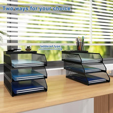 Natwind 3-Tier Desk Organizer,Desk Accessories, Stackable Paper Tray, Metal Mesh Desktop Organizer, Paper Sorter, Letter Trays,File Document Storage Rack for for Home, Office, School (Black)