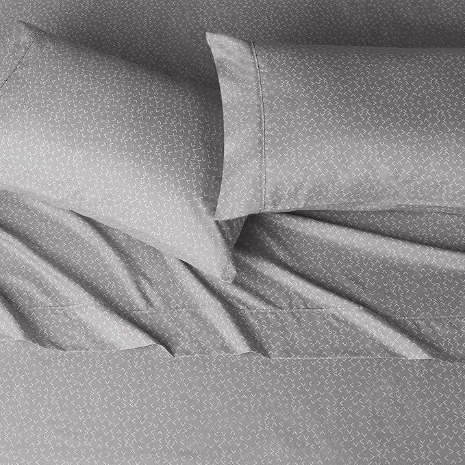 Amazon Basics Lightweight Super Soft Easy Care Microfiber 4 Piece Bed Sheet Set With 14-inch Deep Pockets - King, Grey Arrows,Printed AmazonBasics