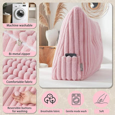 Headboard Pillow + A Long Neck Roll Pillow Body Pillow，Faux Fur Headboard Wedge Pillow with Removable Cover (Pink, Twin：39x8x20 inches)