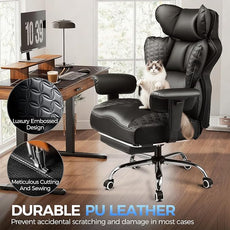 COMHOMA Big and Tall Office Chair 400LBS Heavy Duty Gaming Chair with Deluxe Embossing Leather High Back Wider Ergonomic Computer Chair with Foot Rest 150°Reclining Pocket Spring Lumbar Support