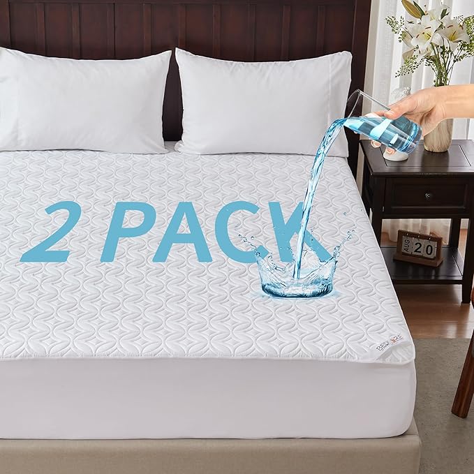 BEDLORE 2 Pack Waterproof Mattress Protector, Queen Size Mattress Pad with Deep Pocket 6"-18" Depth, Soft Breathable Bed Mattress Cover for Bedroom, College Dorm (White)