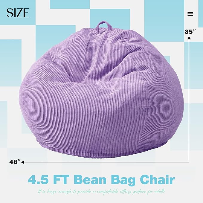 Hobestluk 4.5FT Bean Bag Chair Giant Bean Bag Chair with Filler Included Adult Bean Bag Chairs with Removable Cover for Bedroom Living Room - (Jumbo, Purple)