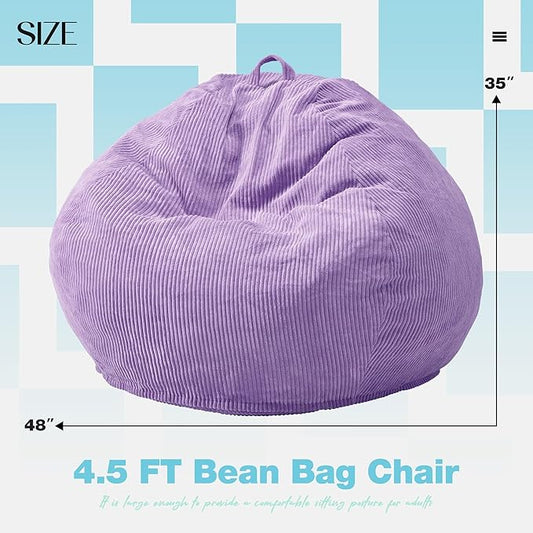 Hobestluk 4.5FT Bean Bag Chair Giant Bean Bag Chair with Filler Included Adult Bean Bag Chairs with Removable Cover for Bedroom Living Room - (Jumbo, Purple)