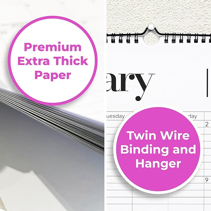 Wall Calendar 2026, 12 Months, 17" x 12" Large Wall Calendar with Hanger, Thick Paper and Spiral Binding. Minimalist Design, Business Style.