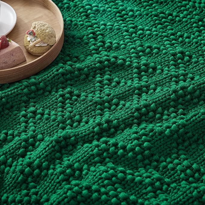 Knitted Weighted Blanket for Adult, Chunky Knit Weighted Throw for Sleep 60"*80" 12lbs, Cooling Breathable Machine Washable Heavy Blanket for Room Decor (Green, Queen)