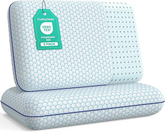 Memory Foam Pillows for Side, Back and Stomach Sleepers, Set of 2, Bed Pillow with Washable Cover and Breathable Mesh, Bed Pillow for Sleeping (Blue，Standard Size)