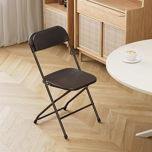 Allpop 4 Pack Plastic Folding Chair, 300lb Capacity, Portable Commercial Chair with Steel Frame for Home Office Wedding Party Indoor Outdoor Events, Stackable, Black