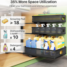 Kitstorack Under Sink Organizer, 2-Pack 3-Tier Height Adjustable Thickened Metal Pull out Cabinet Organizer Shelf, Slide out Storage Drawer Rack for Bathroom Kitchen Pantry Home Laundry Organization