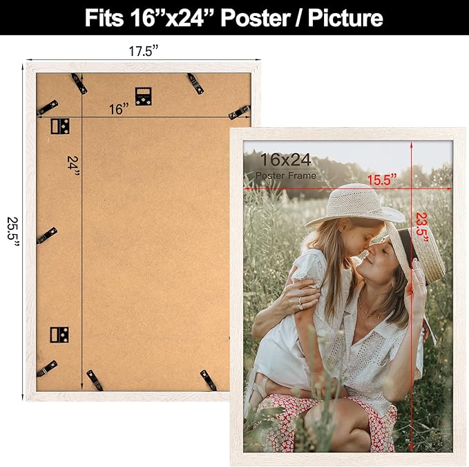 16x24 Frame Set of 3, White Wood Grain 16x24 Poster Frame for Gallery Wall Mounting (3 Pack,White)