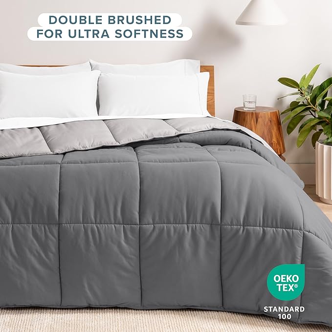 Bare Home King/California King Comforter - Reversible Colors - Goose Down Alternative - Ultra-Soft - Premium 1800 Series - All Season Warmth - Bedding Comforter (King/Cal King, Grey/Light Grey)