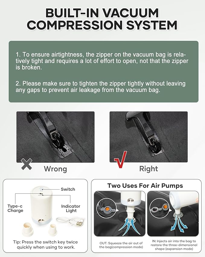 Vacuum Backpack Travel for Women Men, Travel Backpack with Vacuum System, Small Compression Backpacks Flight Approved, Travel Vacuum Bags with 14inch Laptop Compartment, Contain Pump, Green