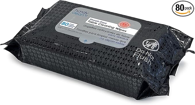 Table Top And Counter Cleaning Wipes 1 Resealable Pouch of 80 Count 10.5" x 7.75" Pre-Moistened Wipes With High Shine Formula Perfect For Use at Home or Restaurants Clinics, and Office