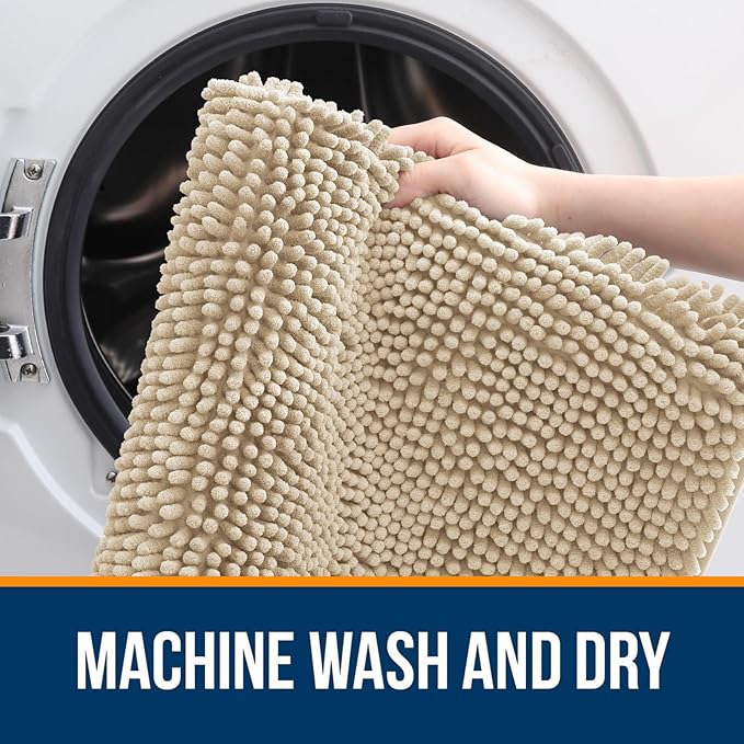 OLANLY Bathroom Rugs 35x24, Extra Soft Absorbent Chenille Bath Rugs, Rubber Backing Quick Dry, Machine Washable Bath Mats for Bathroom Floor, Tub and Shower, Home Decor Accessories, Beige