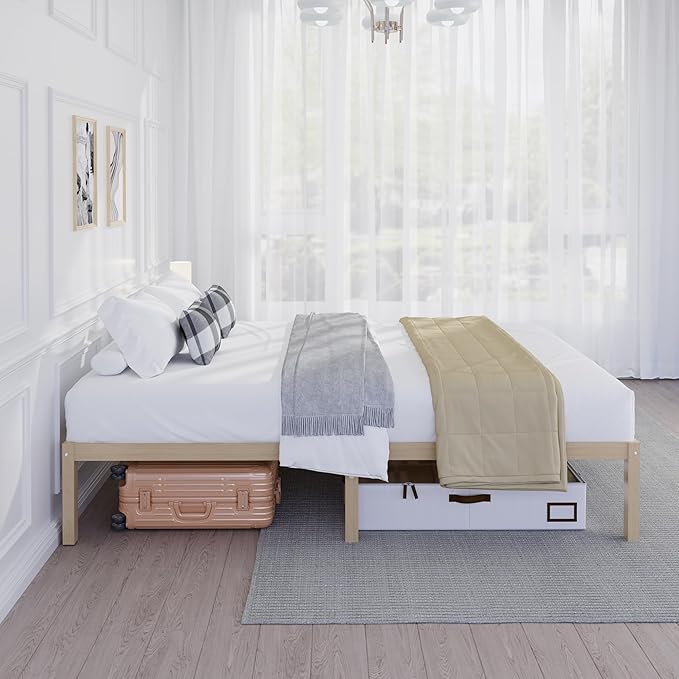 14 Inch Bamboo Bed Frame – Solid Wood Platform Bed Frame, Strong and Stable, with Non-Slip Slats for Support, No Box Spring Needed, Easy to Assemble, Noise-Free (Natural, Full)