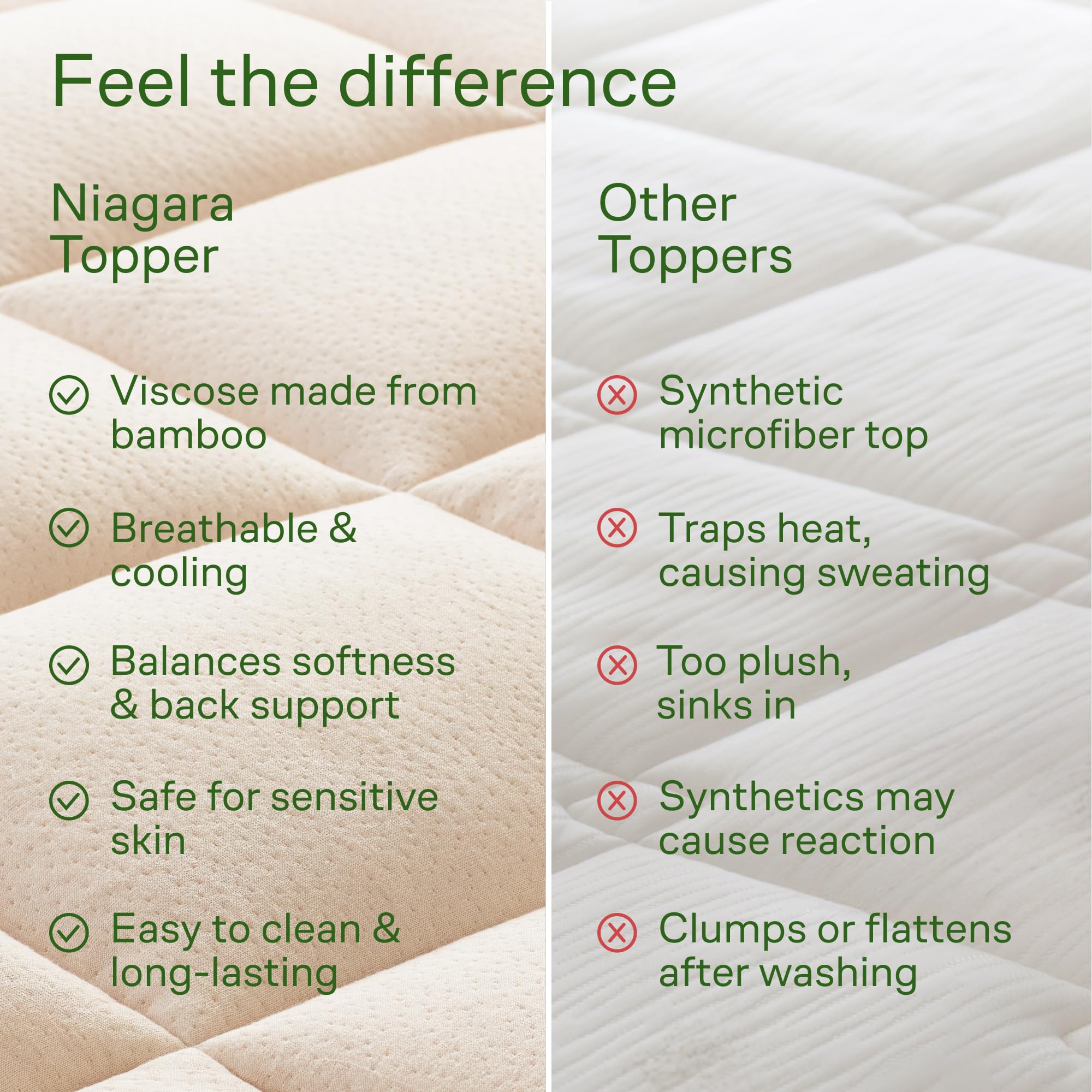 Ultra Soft Queen Size Mattress Topper - Viscose Made from Bamboo Pillow Top Mattress Pad for Back Pain Relief - Naturally Cooling for Hot Sleepers, Green