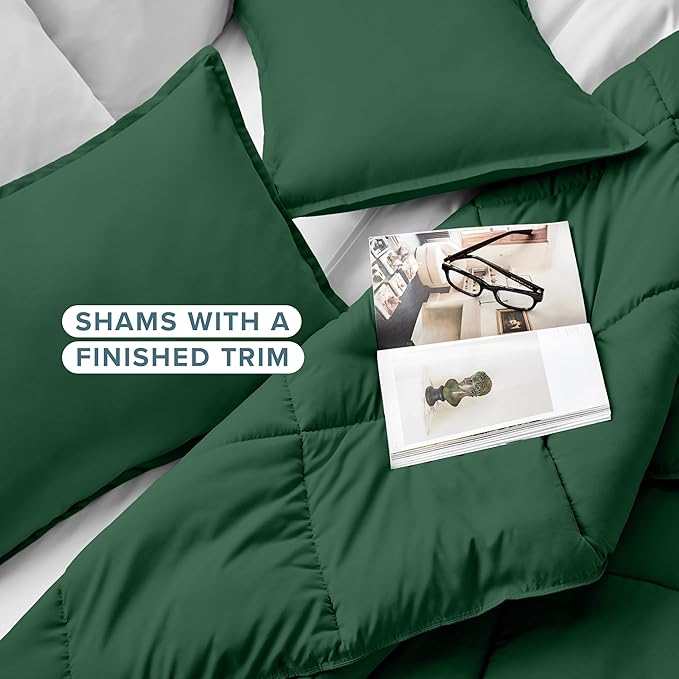 Bare Home Comforter Set - Oversized Queen Size - Ultra-Soft - Goose Down Alternative - Premium 1800 Series - All Season Warmth (Oversized Queen, Forest Green)