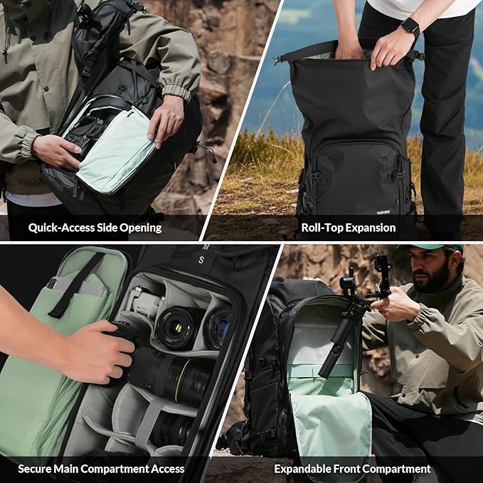 TARION Large Camera Backpack for Photographers - 35L Expandable DSLR Waterproof Camera Bag with 16" Laptop Compartment & Side Access & Adjustable Waist Strap & Rain Cover (Xprober)