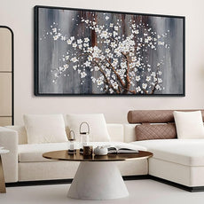 Wall Art for Living Room Large Modern Wall Decor Canvas Paintings for Wall Decorations White Flower Brown Bedroom Office Artwork Plum Blossom Art Prints Framed 29×58IN