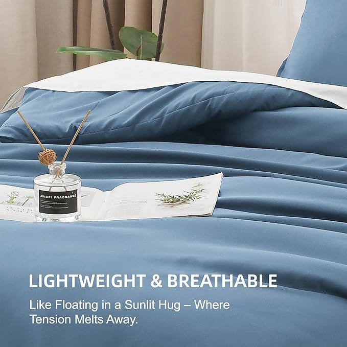 Litanika Comforter Set, Lightweight Solid Bedding Comforter Set, Fluffy Down Alternative Bed Set, Ocean Blue, Twin/Twin XL