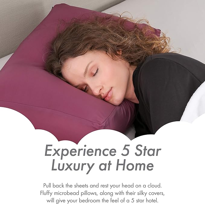 Cover Only for Premium Microbead Bed Pillow, Small Extra Smooth - Ultra Comfortable Sleep with Silk Like Anti Aging Cover 85% Spandex/ 15% Nylon Breathable, Cooling Burgundy Merlot