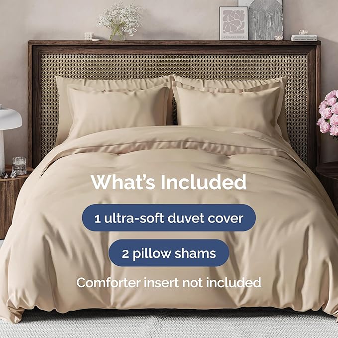 Duvet Cover Cal King Size Set - Extra Soft Cal King Size Duvet Cover 104 x 98 with 2 Pillow Shams - Hotel Luxury Easy Care & Fade Free w/Zipper Closures & Ties - Comfy Breathable Bedding Set (Cream)