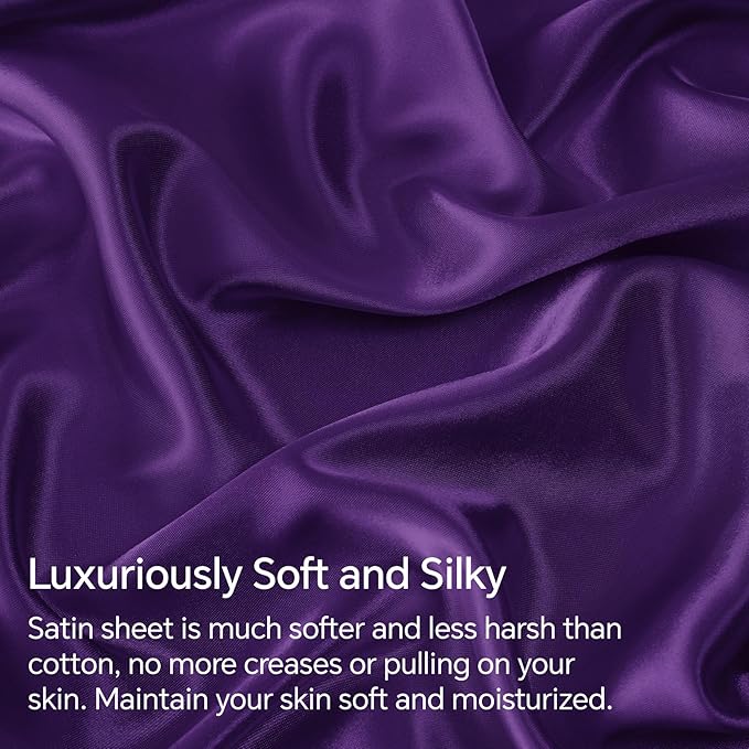 BEDELITE Satin Sheets Twin Size Bed Set, Luxury Soft Plum Purple Silky Sheets for Hair and Skin, Similar to Silk Bed Sheets Set 3 Pieces with 1 Deep Pocket Fitted Sheet, 1 Flat Sheet, and 1 Pillowcase