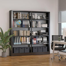 5-Tier Bookshelf, Black Bookcase with Adjustable Storage Shelves, Freestanding Bookcases and Bookshelves, Wide Bookshelf for Home Office, Living Room, Bed Room, Including Book Stopper (Black)