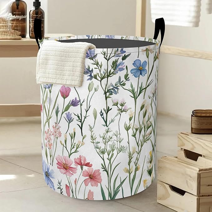 Laundry Basket,Retro Lavender Large Canvas Fabric Lightweight Storage Hamper Organizer Dirty Clothes Collapsible Waterproof for College Dorms,Bathroom