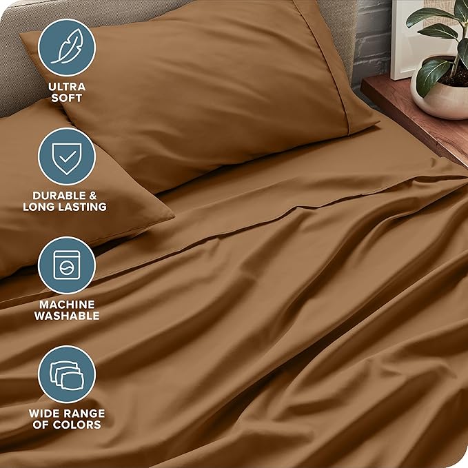 Bare Home Full Sheet Set - Luxury 1800 Ultra-Soft Microfiber Full Bed Sheets - Double Brushed - Deep Pockets - Easy Fit - 4 Piece Set - Bedding Sheets & Pillowcases (Full, Caramel) BareHome