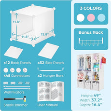 Baby Closet Organizer for Nursery: Durable Baby Wardrobe for Closet - Customizable Baby Dresser Amoire Shelves - Waterproof Shelf Clothes Organizer w/Wall Fixation (White)