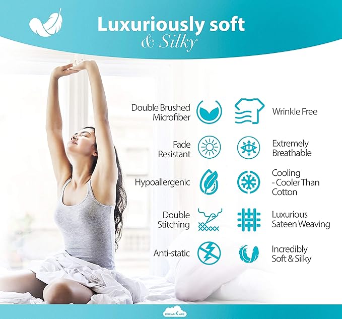 DREAMCARE Twin XL Sheet Sets – 3pcs Cooling Sheets – up to 15” Deep Pocket Twin XL Sheets Set – Hotel Luxury Sheets & Pillowcases – Superior Softness 100% Fine Microfiber with Side Pocket – Black DREAMCARE