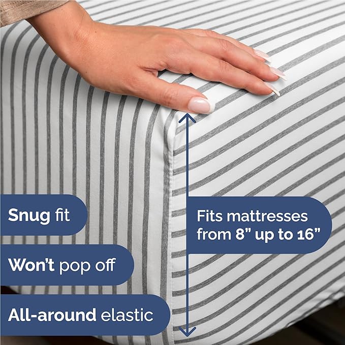 Full Size 4 Piece Sheet Set - Comfy Breathable & Cooling Bed Sheets Set - Hotel Luxury Bedding for Women, Men, Kids, Teens, Boys & Girls - Deep Pockets, Soft, Wrinkle Free - Oeko-Tex - Grey Stripes 2