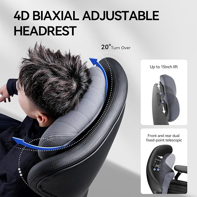 EMIAH Ergonomic Office Chair with Foot Rest Reclining Office Chair with Adjustable Arms and Headrest High Back Gaming Chair with Lumbar Support, PU Leather（Black）