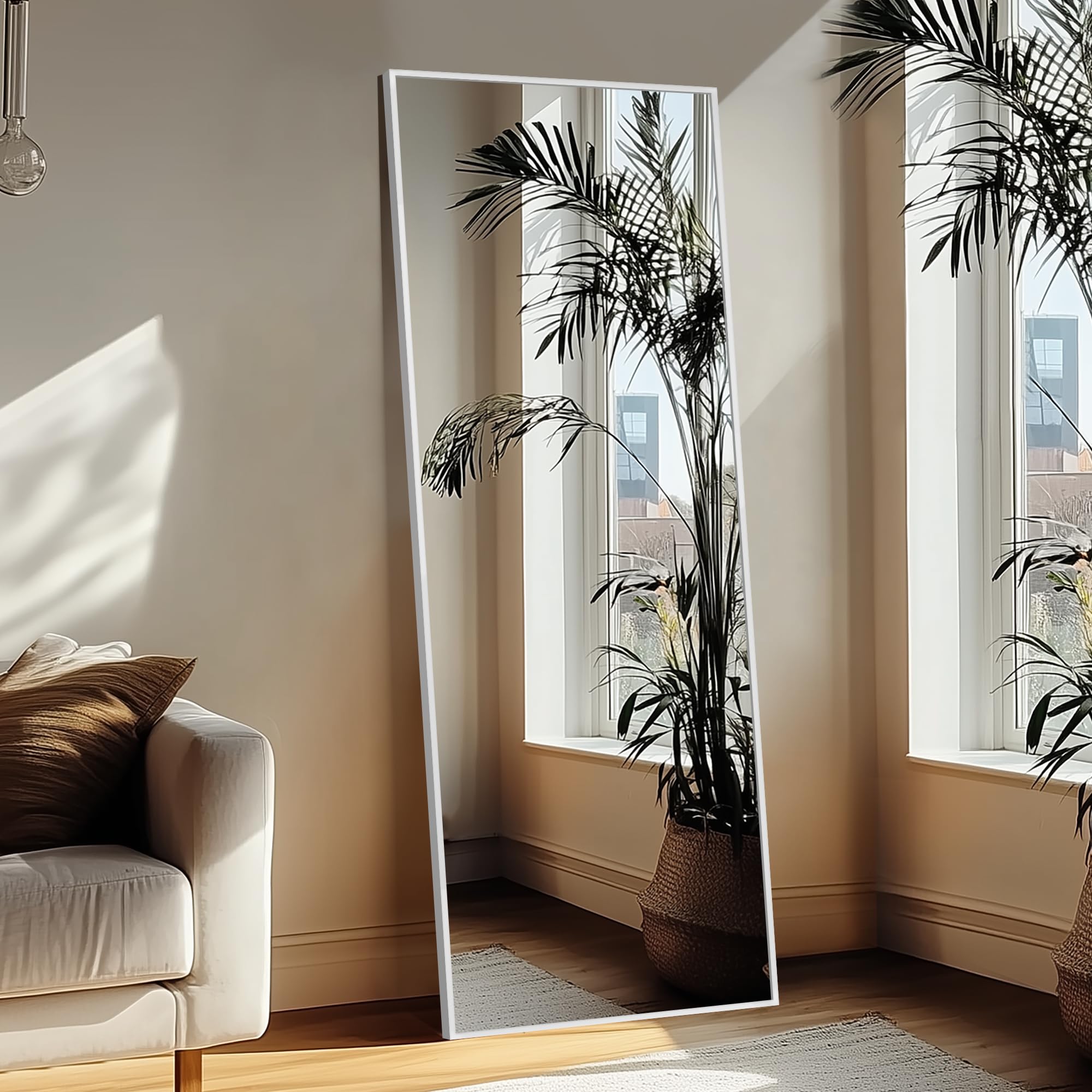 Delma Wall Full Length Mirror,Standing Mirror Full Body,Large Floor for Wall Door Bedroom Bathroom Living Room with Aluminium Frame(with Stand,56x15-Black) Dormly