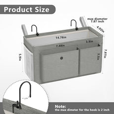 Bedside Caddy Bedside Organizer with Fixed Straps & Water Bottle Holder, Bunk Bed Caddy ideal for Home, Dorm, Hospital, Crib, Versatile Bedside Storage Solution (Grey 2pcs)